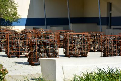 Stack of firewood by building