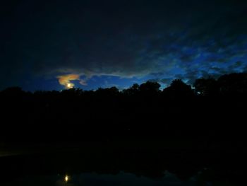 Silhouette trees against sky at night