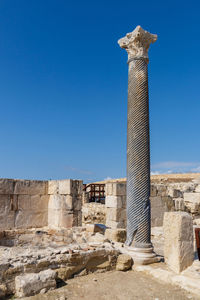 Carved stone column of the ancient city, cyprus, kourion