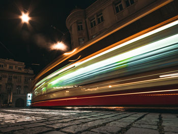 Light trails on road at night