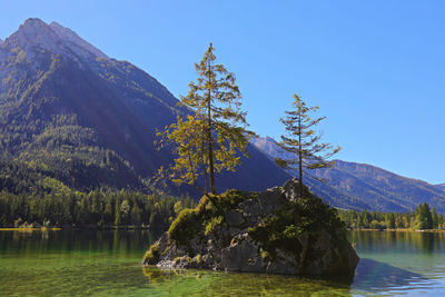 Scenic view of lake against clear sky