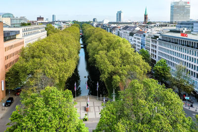 High angle view of buildings in city
