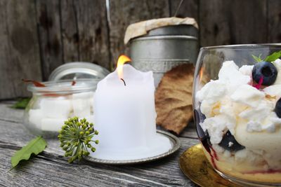 Close-up of ice cream on table