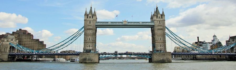 Bridge over river against cloudy sky