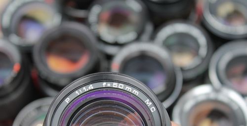 Full frame shot of camera lenses