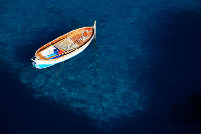 High angle view of boats moored in sea