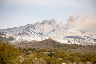 Scenic view of snowcapped mountains against sky