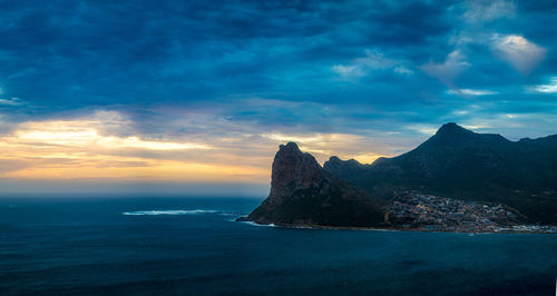 Scenic view of sea against sky at sunset