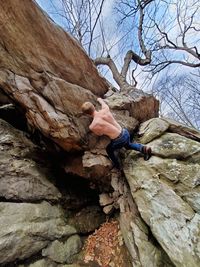 Man climbing on rock