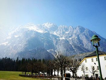 Scenic view of mountains against sky during winter