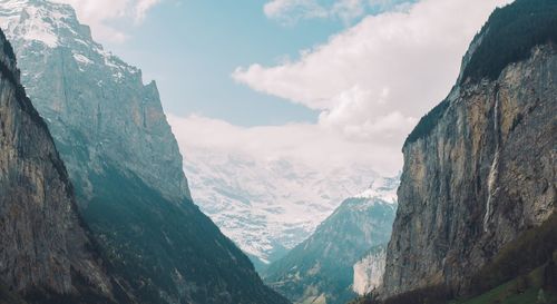 Low angle view of rocky landscape against sky