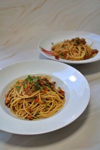 High angle view of meal served in bowl