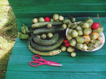 High angle view of vegetables on table