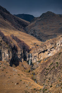 Scenic view of mountain range against sky, truso, stepantsminda, georgia