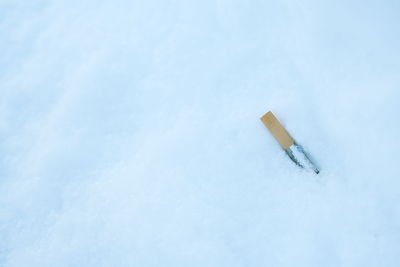 Close-up of cigarette smoking on snow