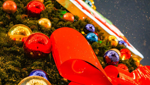 Close-up of christmas decorations on tree