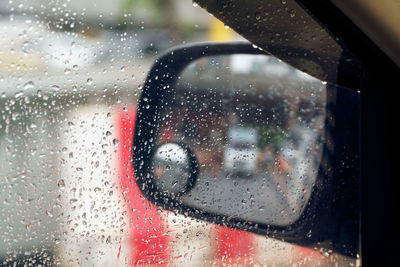 Close-up of wet window in rainy season