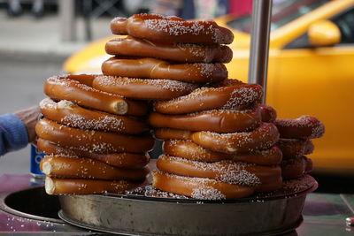 Close-up of sweet food for sale in city