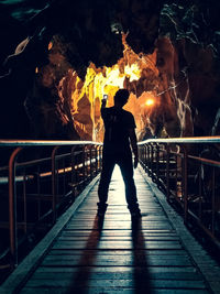 Rear view of man standing at night