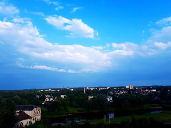 High angle shot of townscape against sky