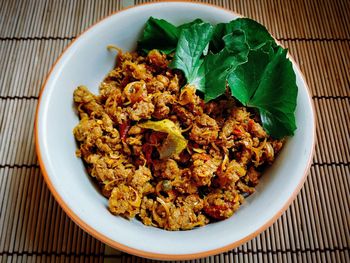 High angle view of food in plate