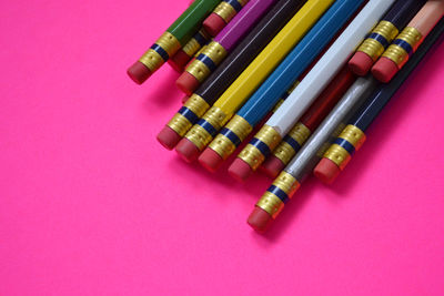 High angle view of colored pencils