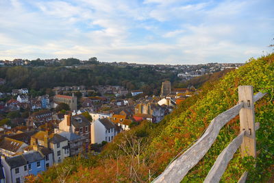 High angle view of townscape against sky