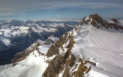 Scenic view of snowcapped mountains against sky