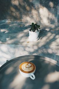 High angle view of coffee on table