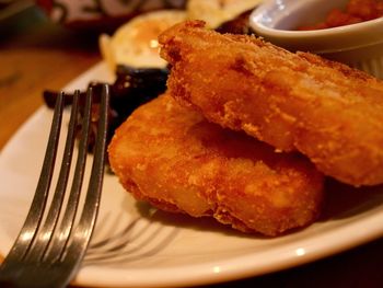 Close-up of served food in plate