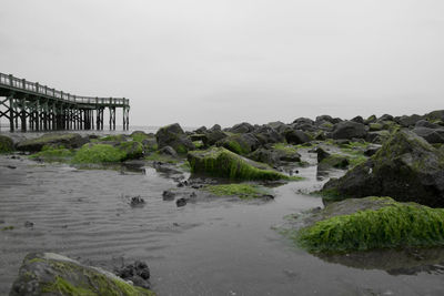 View of built structure in water