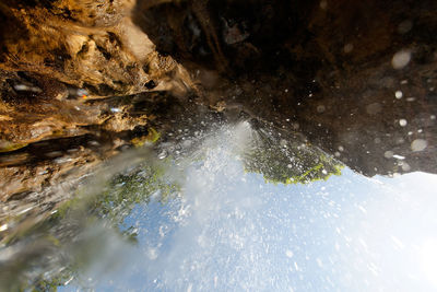 Close-up of water splashing on rock