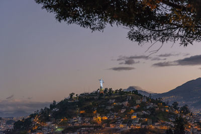 View of buildings in city at sunset