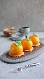 Fruit shaped sweet food on table