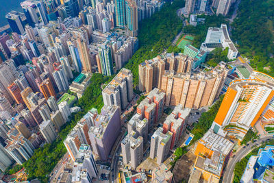 High angle view of buildings in city