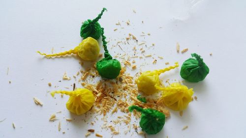 High angle view of leaf on plate