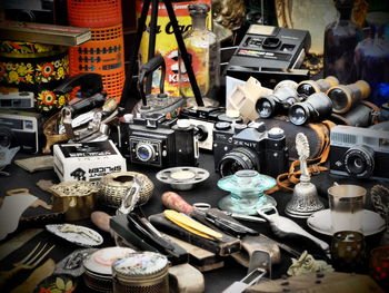 Close-up of cameras for sale