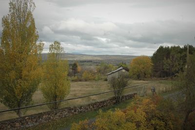 High angle view of landscape against sky during autumn