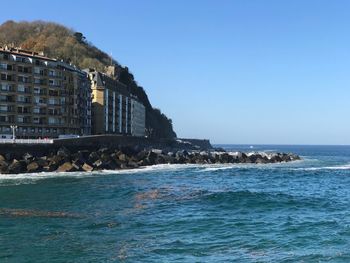 Scenic view of sea against clear sky