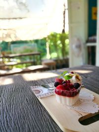 Close-up of dessert on table