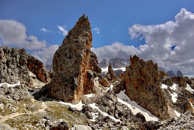 Low angle view of rocks against sky