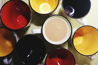 High angle view of coffee cups