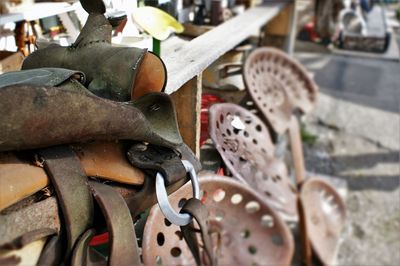 Close-up of objects in antique shop