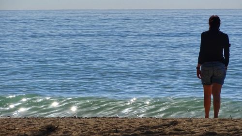 Rear view of man standing on beach