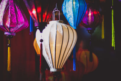 Full frame shot illuminated lanterns hanging for sale at market