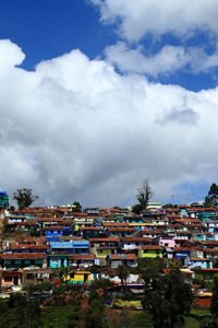 High angle view of townscape against sky