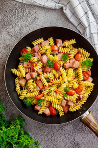 High angle view of chopped vegetables in bowl