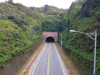 Road amidst plants and trees seen through bridge
