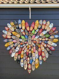 High angle view on a heart of netherlands wooden shoes