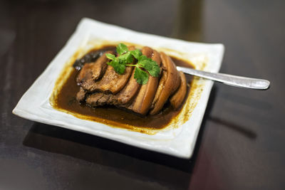 Close-up of meal served in plate